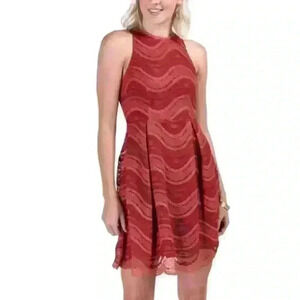 Francesca’s Sz M Orange  Halter Mini Dress Fit and Flare Cocktail